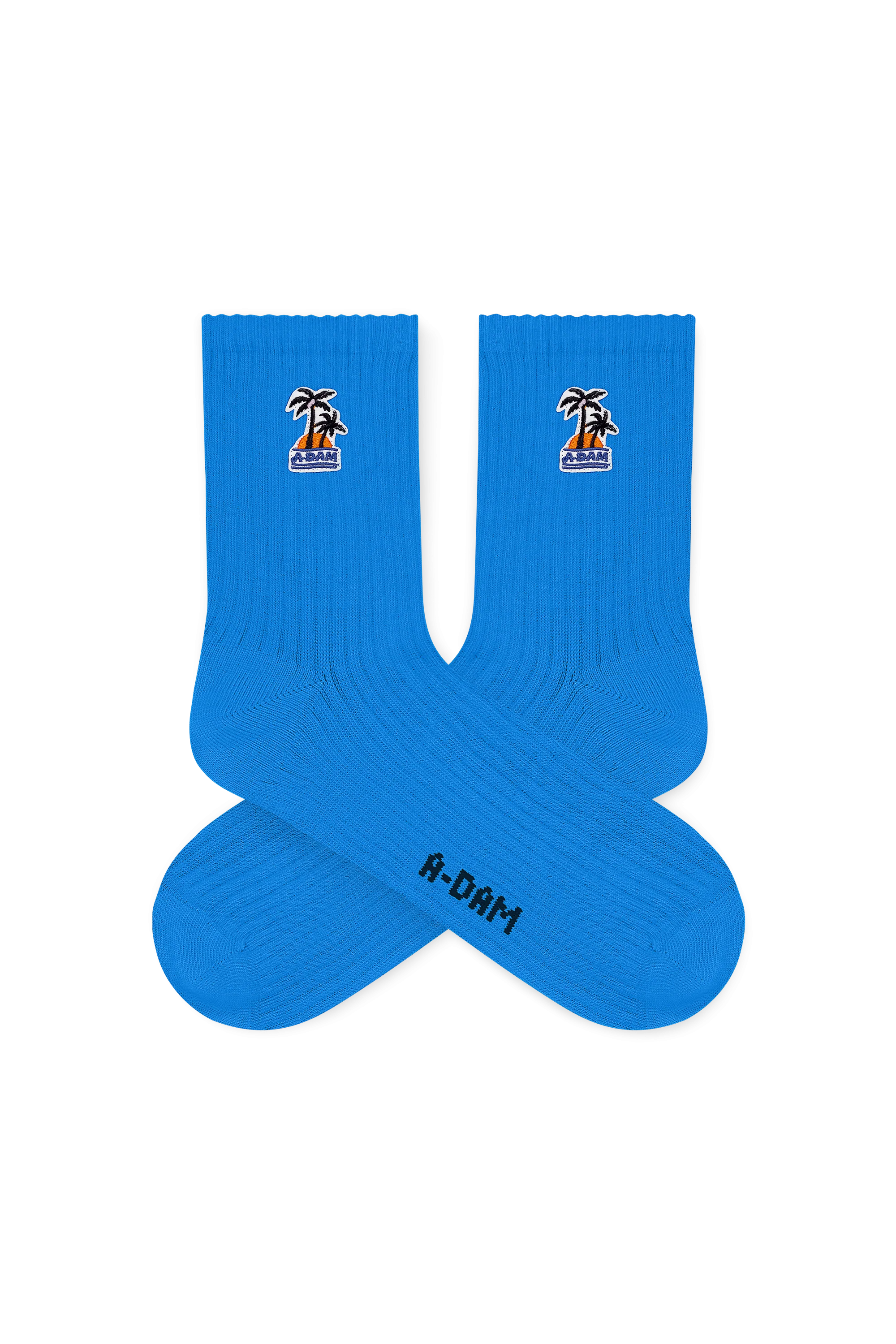 Blue Palmtree Patch Quarter Crew Socks