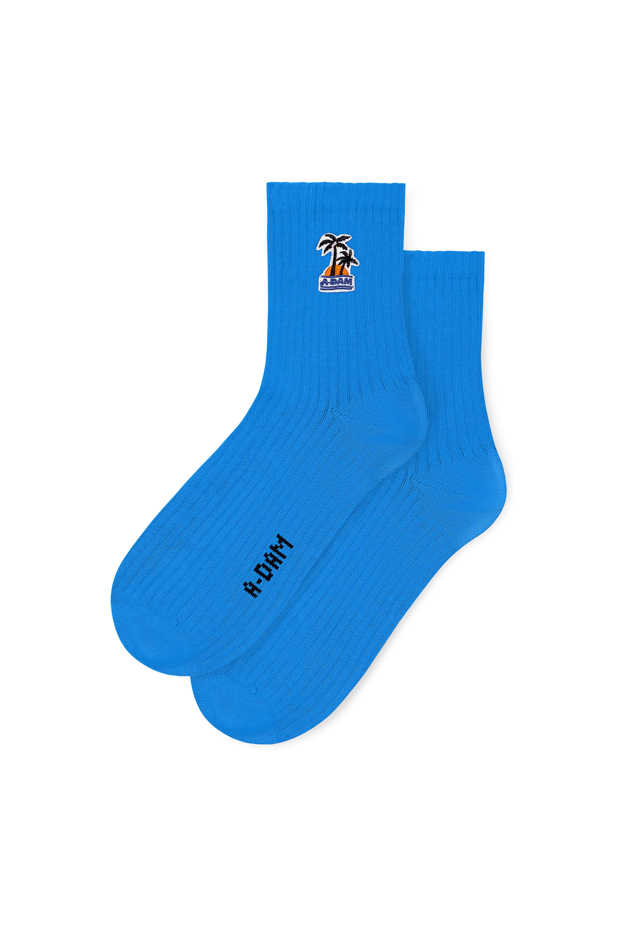 Blue Palmtree Patch Quarter Crew Socks - Image 5