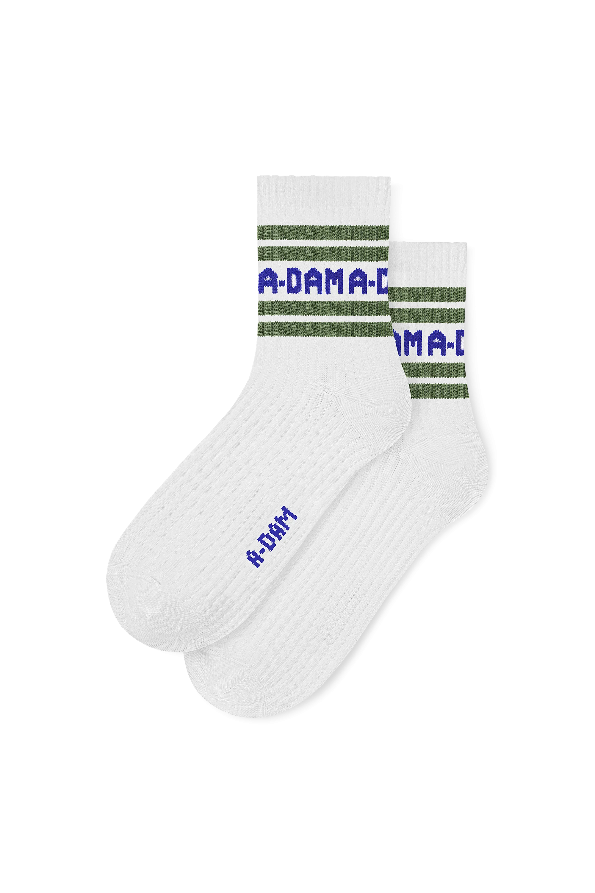White A-dam Striped Quarter Crew Socks - Image 5
